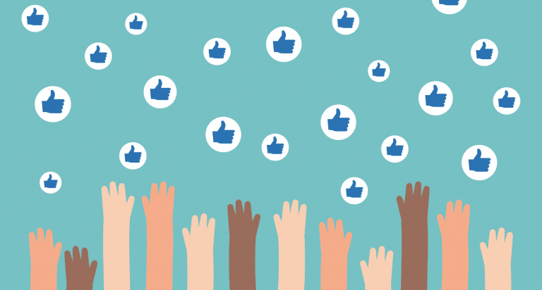 Social Media 101: Length of Posts Hands reaching for Facebook likes